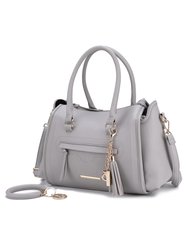 Valeria Satchel Handbag With Keyring - Light Grey