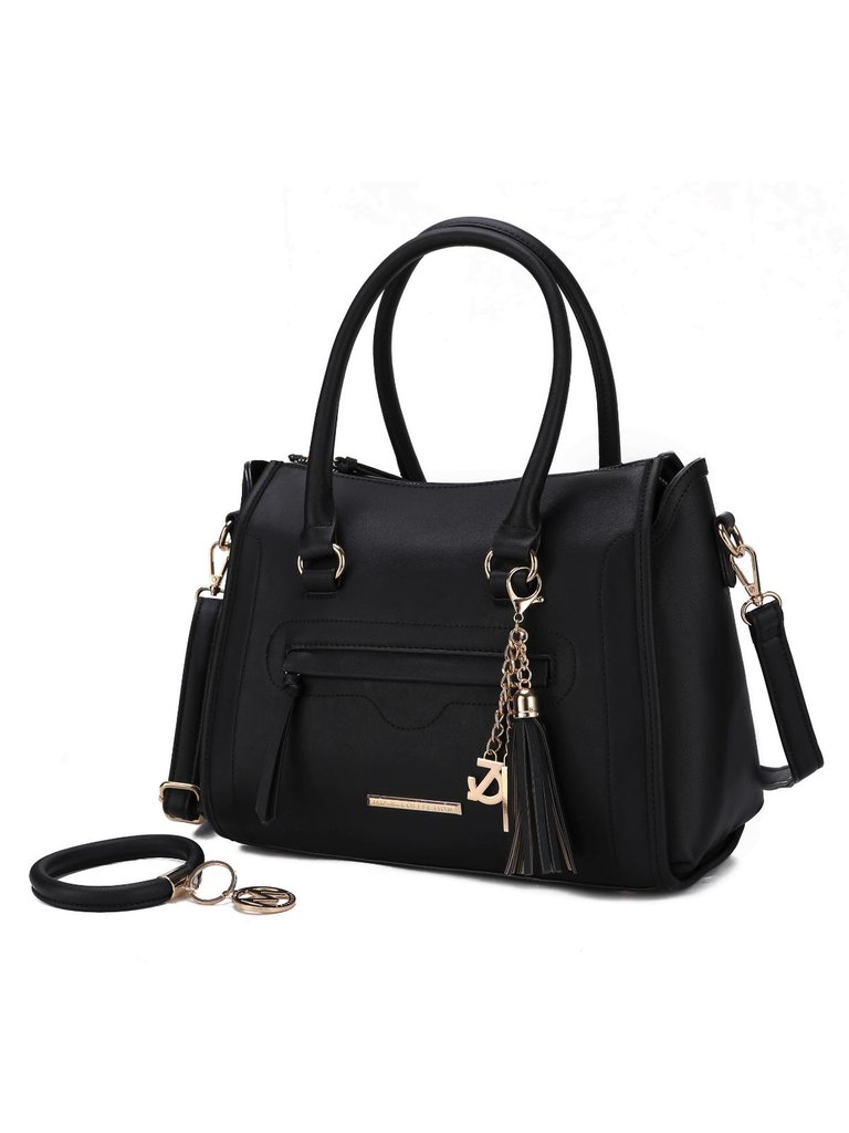 Valeria Satchel Handbag With Keyring - Black
