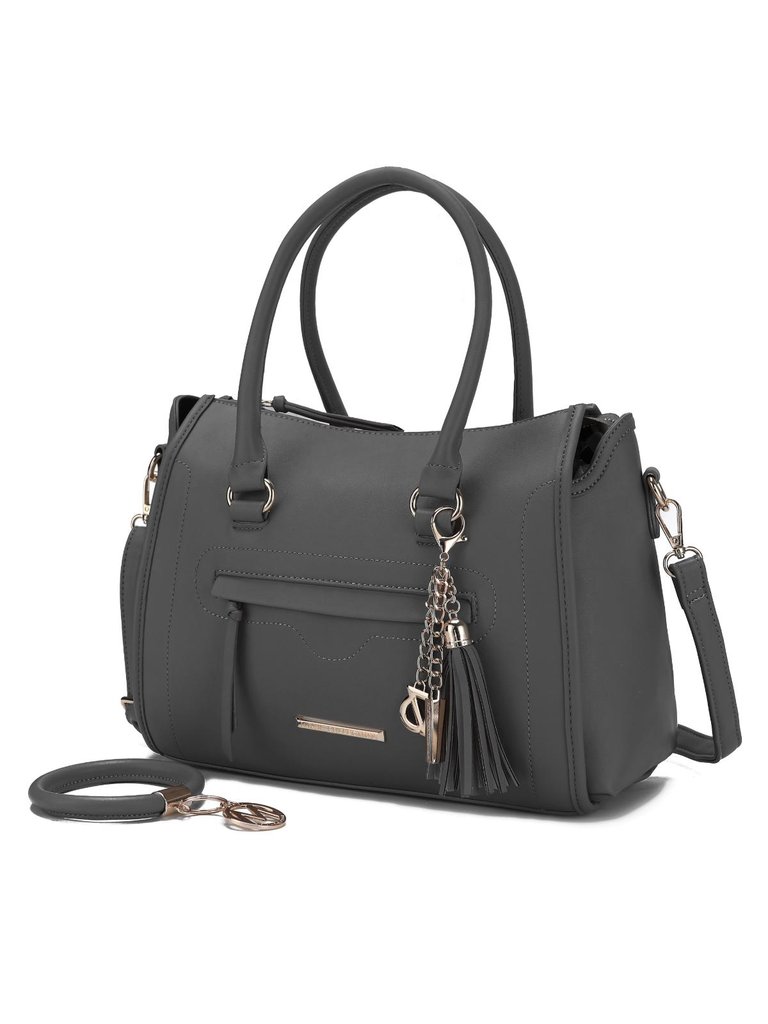 Valeria Satchel Handbag With Keyring - Charcoal