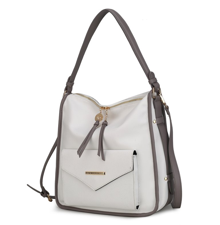 Vanya Vegan Leather Shoulder Handbag - White/Grey