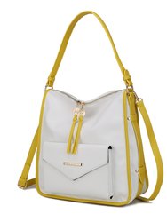 Vanya Vegan Leather Shoulder Handbag - White/Yellow