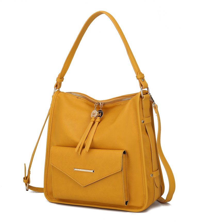 Vanya Vegan Leather Shoulder Handbag - Mustard