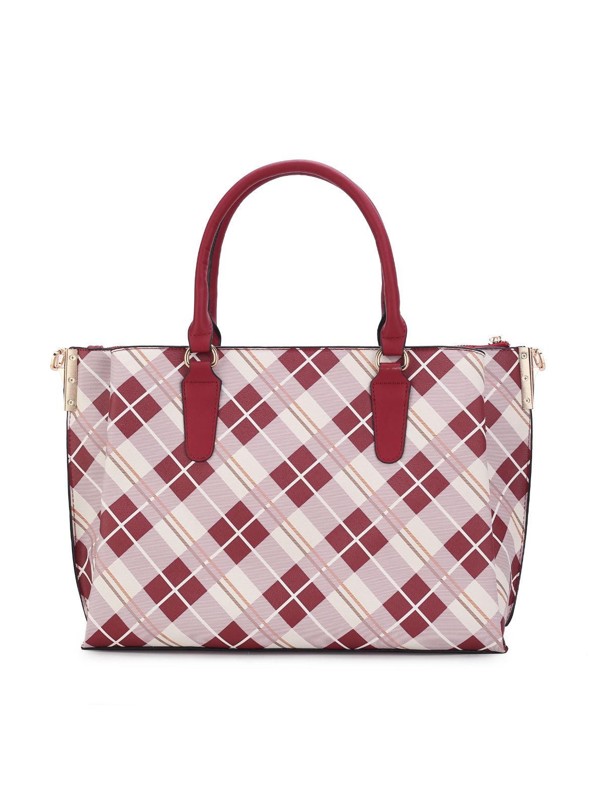 MKF Collection Plaid Satchel Bag, Vegan Leather Top Handle