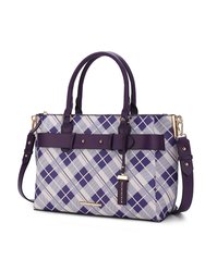 Vivian Plaid Pattern Vegan Leather Women’s Satchel Bag - Purple