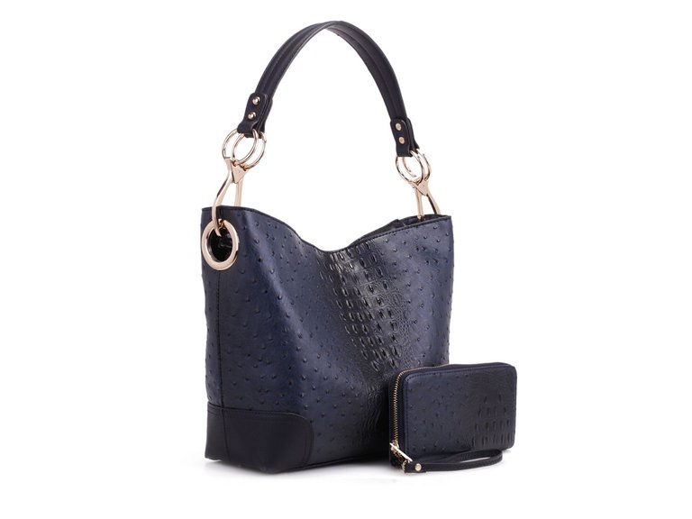 Wandy Soft Vegan Leather Hobo & Wallet Set - Navy