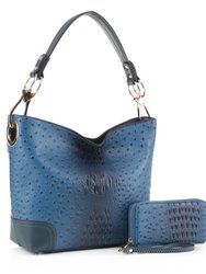 Wandy Soft Vegan Leather Hobo & Wallet Set - Blue
