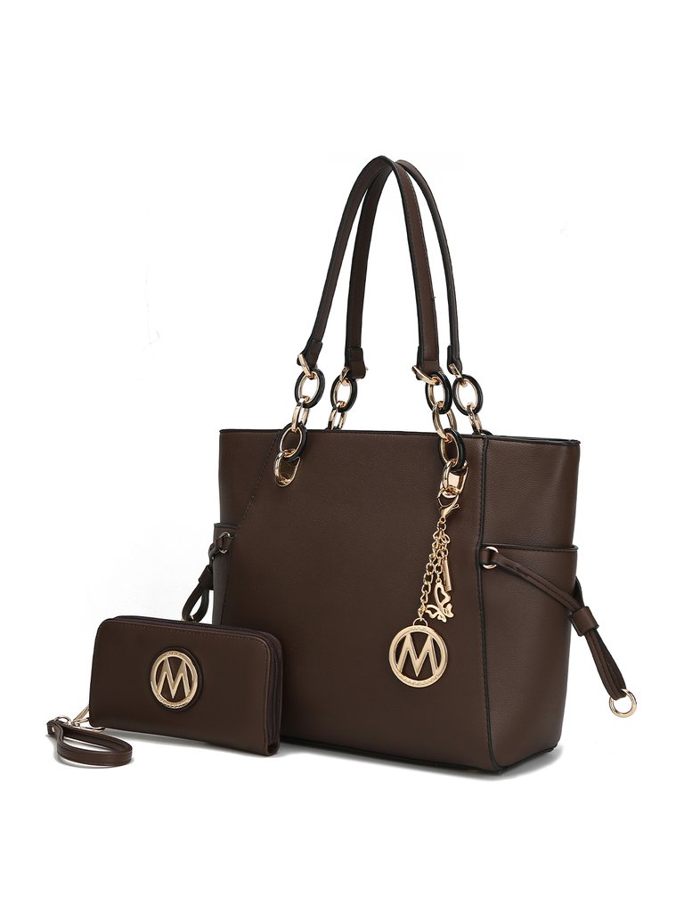 Xenia Circular Print Tote Bag With Wallet - 2 Pieces By Mia K - Chocolate