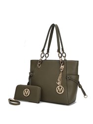 Xenia Circular Print Tote Bag With Wallet - 2 Pieces By Mia K - Olive