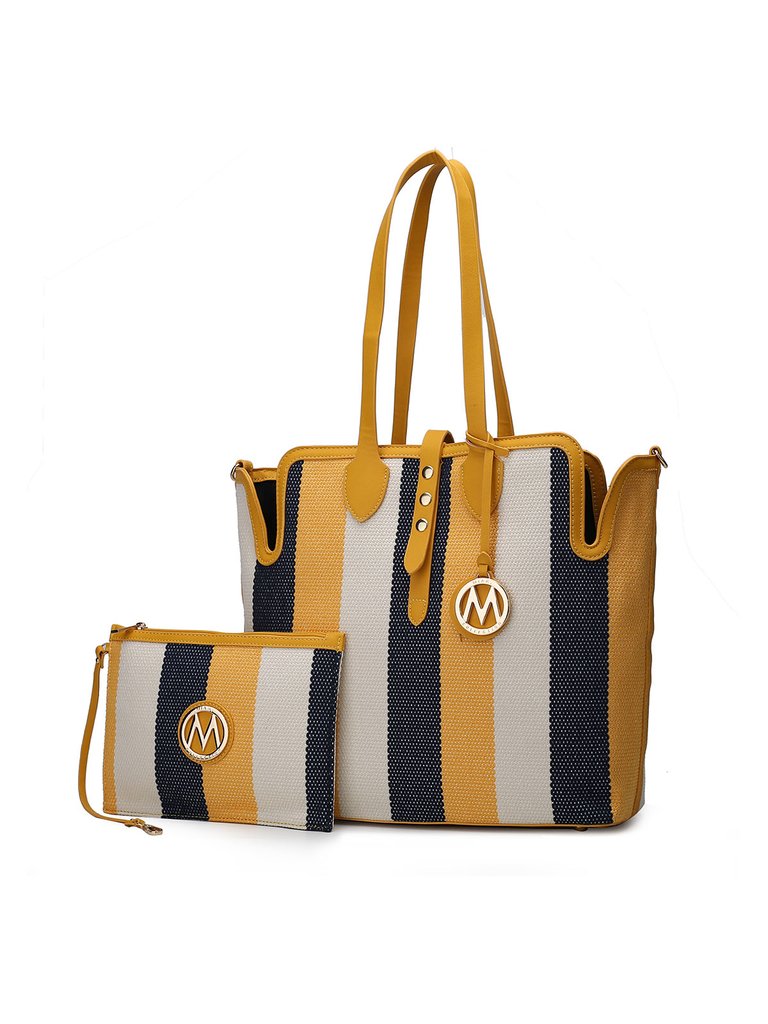 Xenia Circular Print Tote Bag With Wallet - 2 Pieces - Yellow