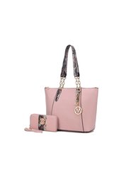 Ximena Vegan Leather Women’s Tote Bag with matching Wristlet Wallet - Pink