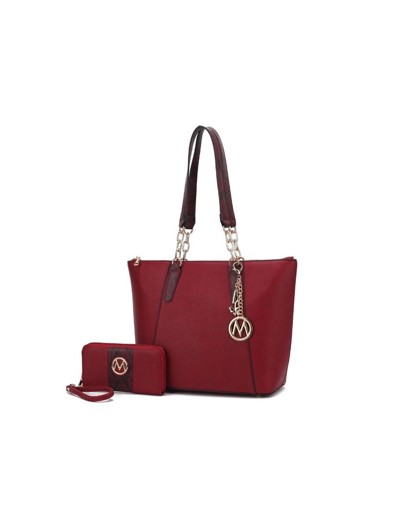 Ximena Vegan Leather Women’s Tote Bag with matching Wristlet Wallet - Red