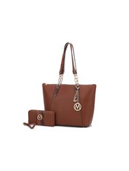 Ximena Vegan Leather Women’s Tote Bag with matching Wristlet Wallet - Cognac