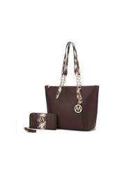 Ximena Vegan Leather Women’s Tote Bag with matching Wristlet Wallet - Brown