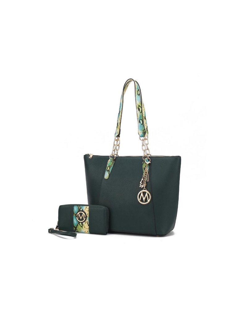 Ximena Vegan Leather Women’s Tote Bag with matching Wristlet Wallet - Dark Green