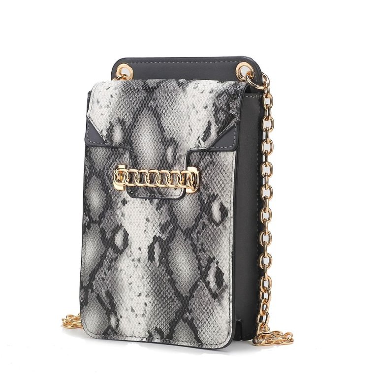 Yael Snake embossed Vegan Leather Phone Crossbody Bag - Charcoal