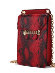 Yael Snake embossed Vegan Leather Phone Crossbody Bag - Red