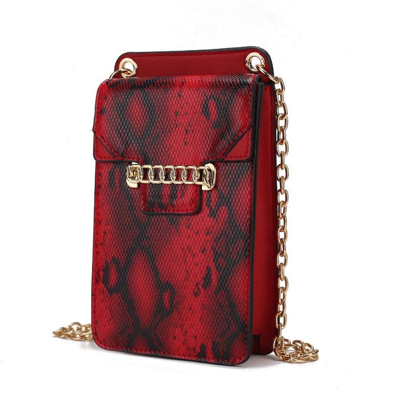 Yael Snake embossed Vegan Leather Phone Crossbody Bag - Red