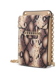 Yael Snake embossed Vegan Leather Phone Crossbody Bag - Beige