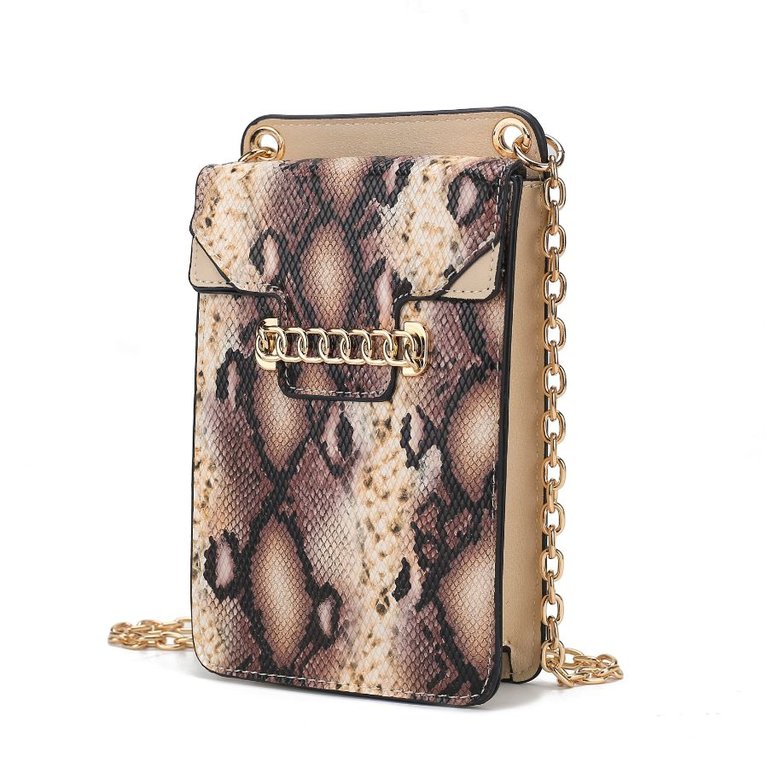 Yael Snake embossed Vegan Leather Phone Crossbody Bag - Beige