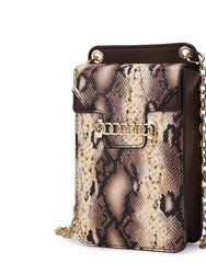 Yael Snake embossed Vegan Leather Phone Crossbody Bag - Coffee