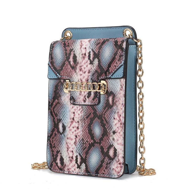 Yael Snake embossed Vegan Leather Phone Crossbody Bag - Denim