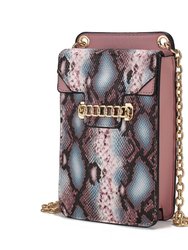 Yael Snake embossed Vegan Leather Phone Crossbody Bag - Pink