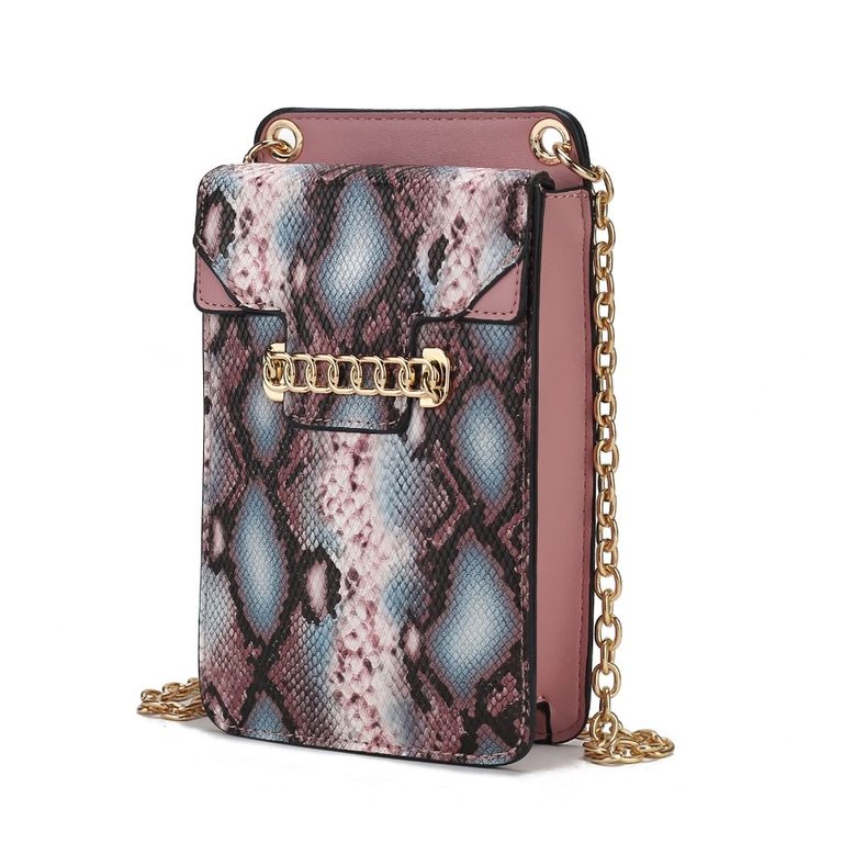 Yael Snake embossed Vegan Leather Phone Crossbody Bag - Pink