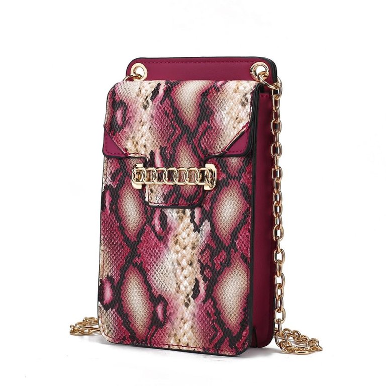 Yael Snake embossed Vegan Leather Phone Crossbody Bag - Fuchsia