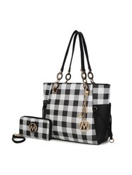 Yale Checkered Tote Handbag With Wallet - Black