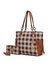 Yale Checkered Tote Handbag With Wallet - Cognac Brown