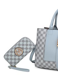 Yanis Circular Print Satchel Bag with Wallet - 2 pieces - Light Blue