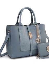 Yola Vegan Leather Satchel Handbag With Wallet - Denim