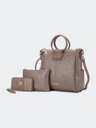 Zori Vegan Leather Women’s Tote Bag with Pouch and Wallet -3 Pieces - Taupe