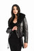 Faux Leather Moto Jacket With Faux Fur Collar In Black