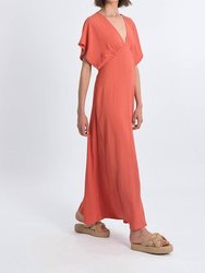 Long Vneck Maxi Dress - Coral