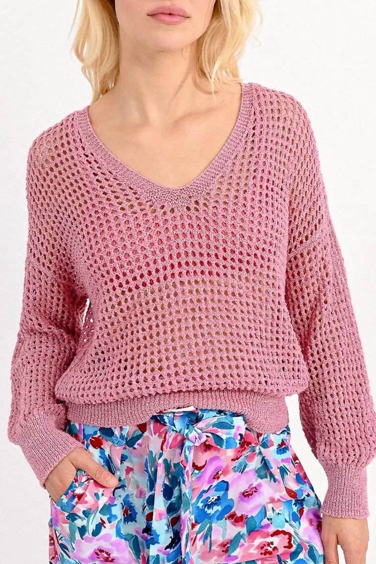 Loose Openwork Sweater In Pink - Pink