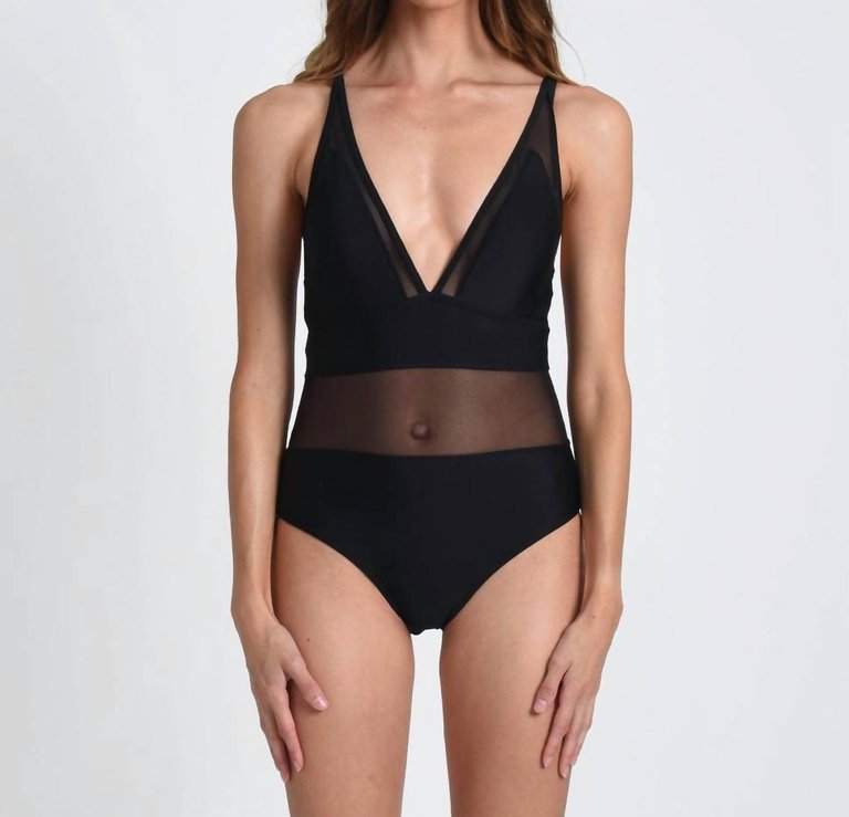 One-Piece Swimsuit With Mesh - Black