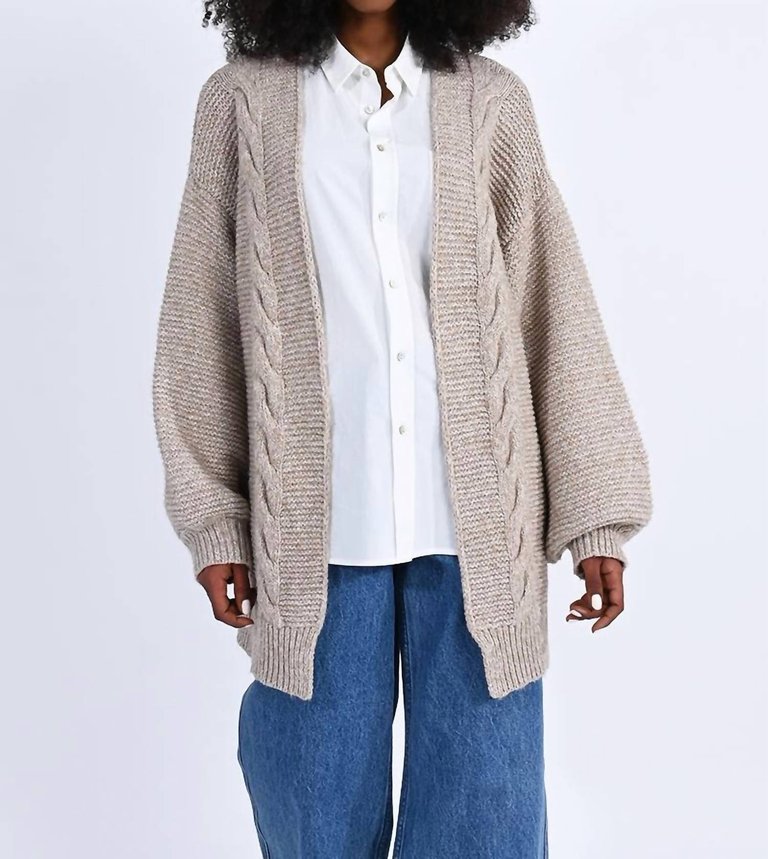 Open Front Cabled Jumper Cardigan - Beige