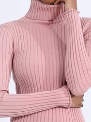 Ribbed Turtleneck Sweater In Pink