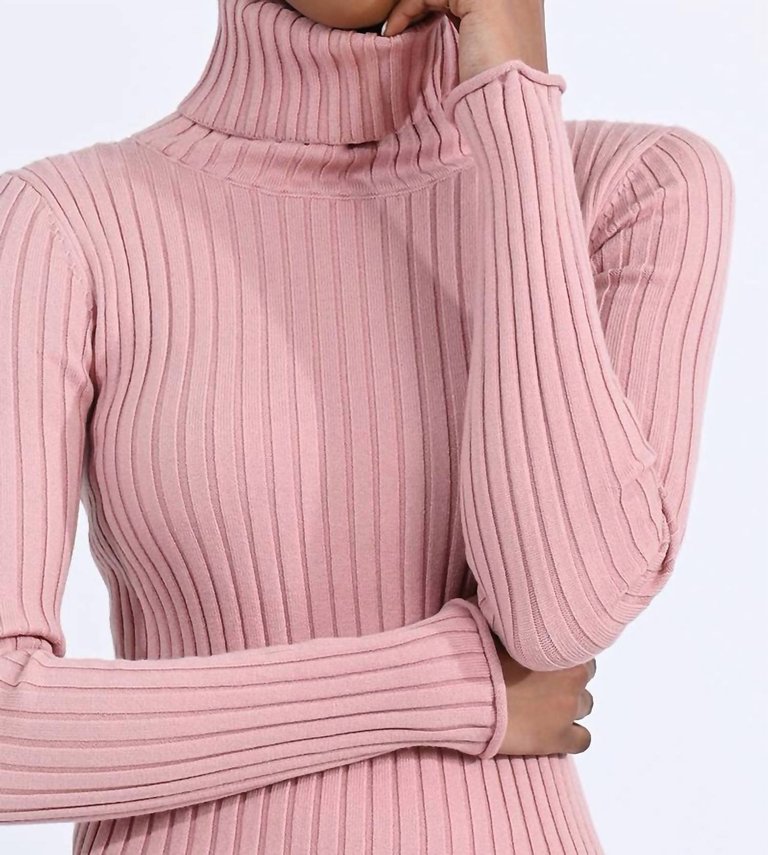 Ribbed Turtleneck Sweater In Pink