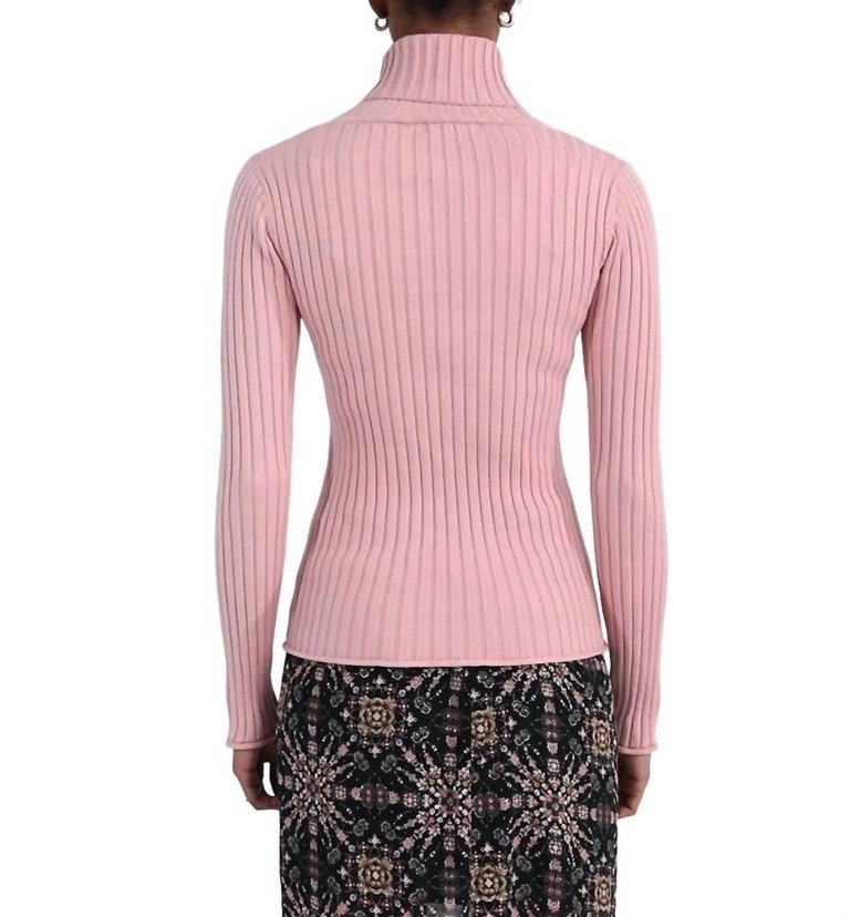 Ribbed Turtleneck Sweater In Pink