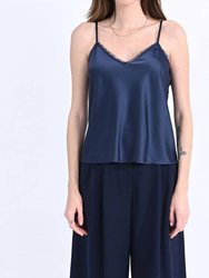 Satin Camisole With Lace - Navy