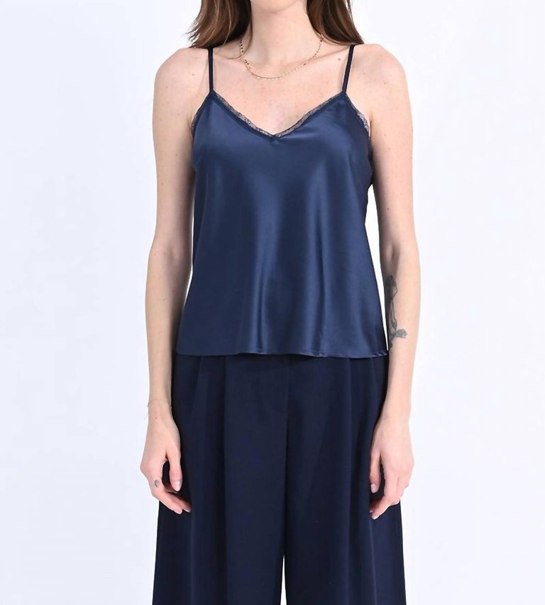 Satin Camisole With Lace - Navy