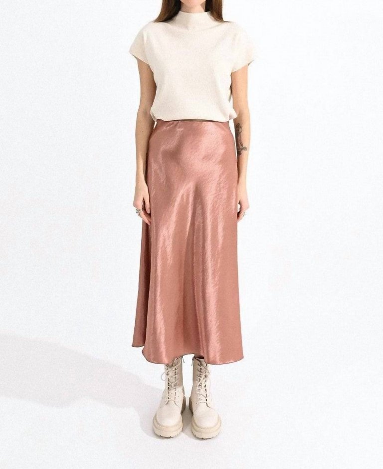 Satin Midi Skirt In Mauve - Mauve