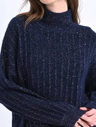 Stand Collar Sweater With Puff Sleeves
