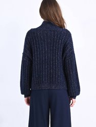 Stand Collar Sweater With Puff Sleeves