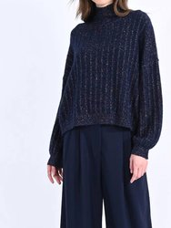 Stand Collar Sweater With Puff Sleeves