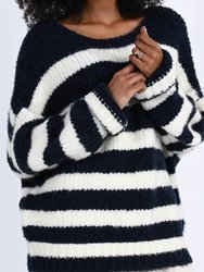 Striped Knitted Jumper Sweater - White/Navy