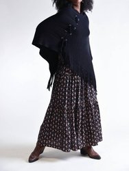 V-Neck Knitted Poncho In Black - Black