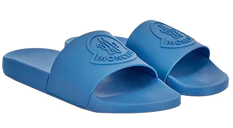 Men's Footwear Basile Blue Tonal Logo Rubber Slides - Blue